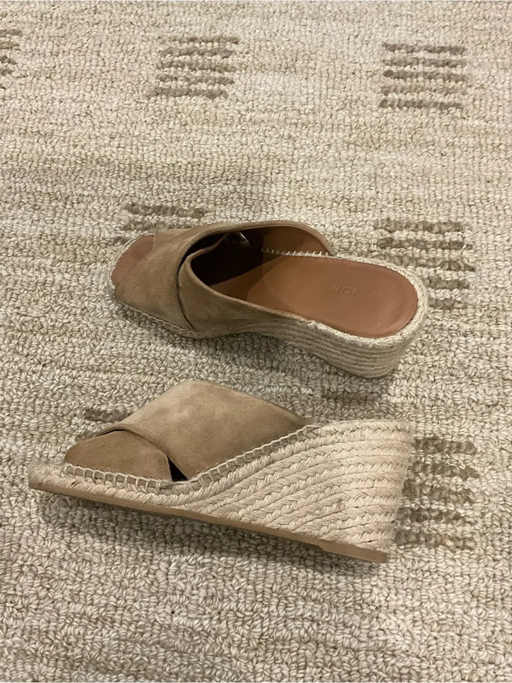 Vince Suede Crisscross Espadrille Wedge - Tan
